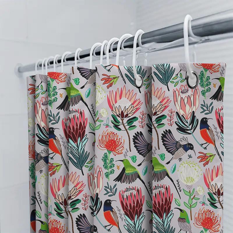 Botanical Bird Shower Curtain Tropical Nature Pattern Bathroom Decor Farmhouse Style Home Accent Tropical Leaves Floral Design M