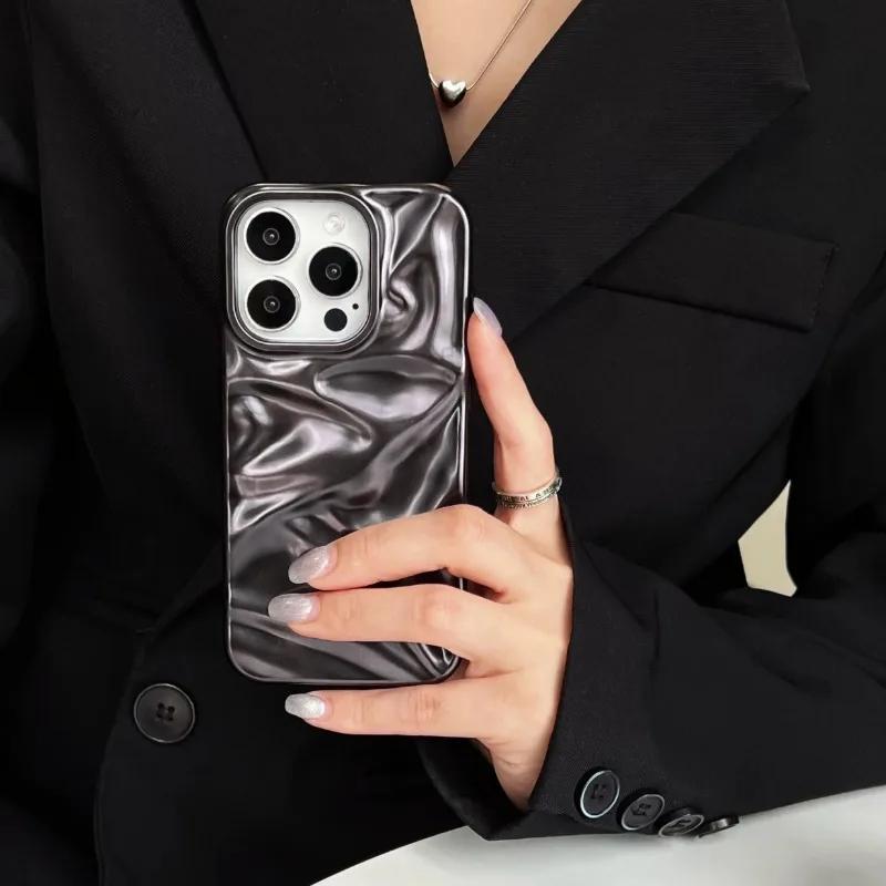 Luxury Titanium Natural Color Plating Wrinkle Case For iPhone 17 16 15 14 13 12 Pro Max Plus 11 Matte Shockproof Folding Cover