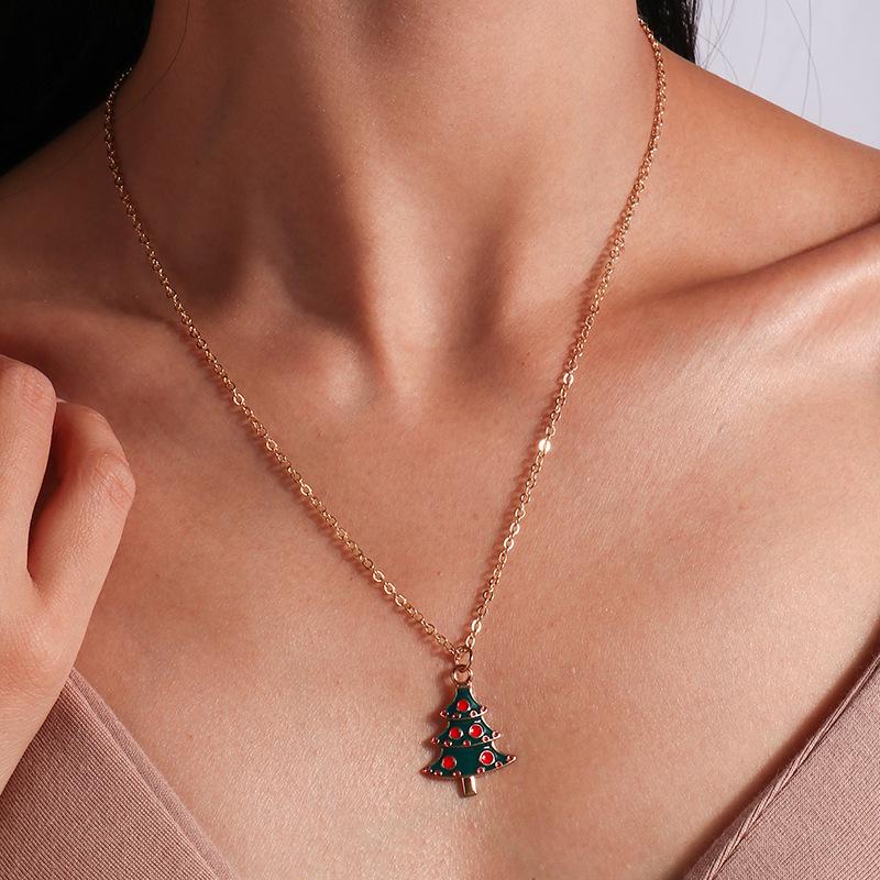 European & American Christmas Necklace Set: Reindeer, Cane, Santa Claus & Tree Pendants