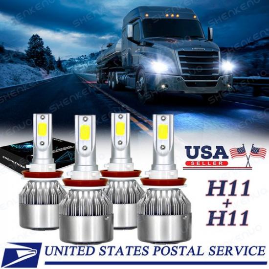 For Freightliner Cascadia 2008-2016 LED Headlight High Low Beam 4pcs Bulbs Combo