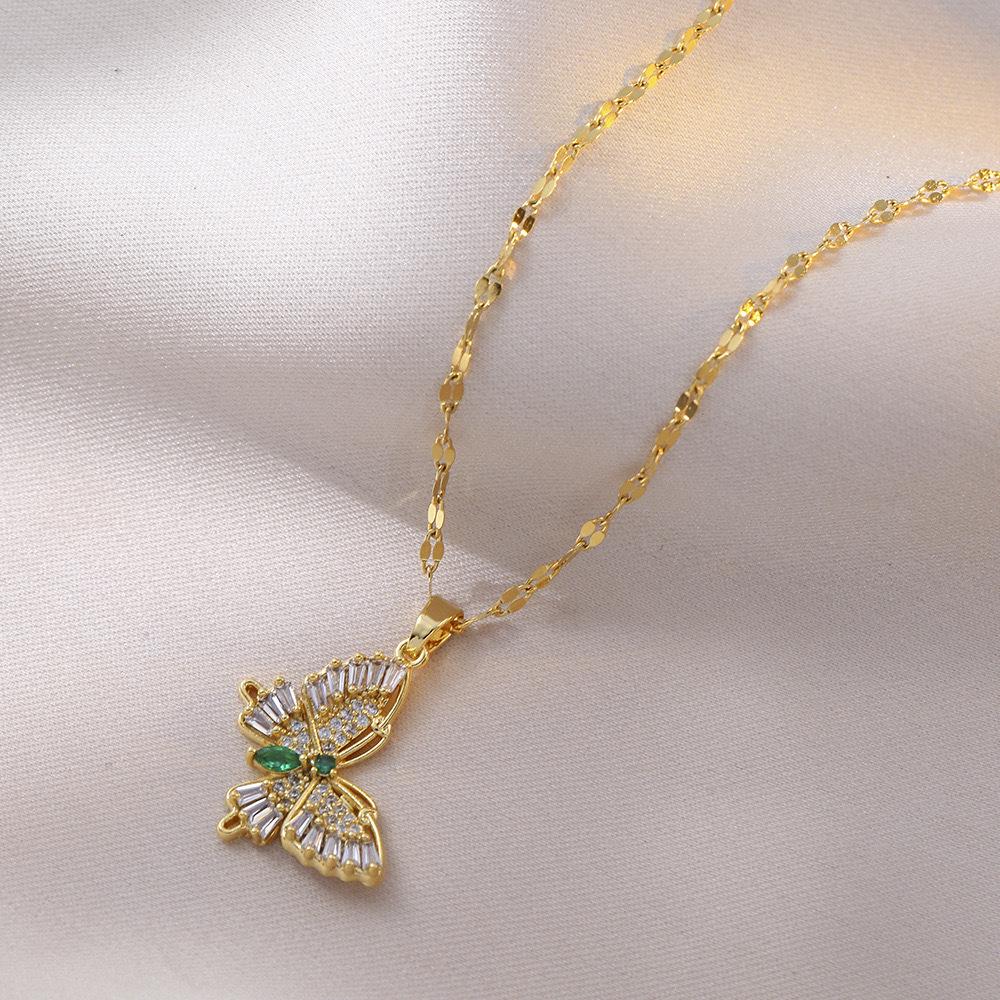 Butterfly Necklace with Color-Retaining Zircon - Fashionable, Versatile Women's Jewelry Accessory.