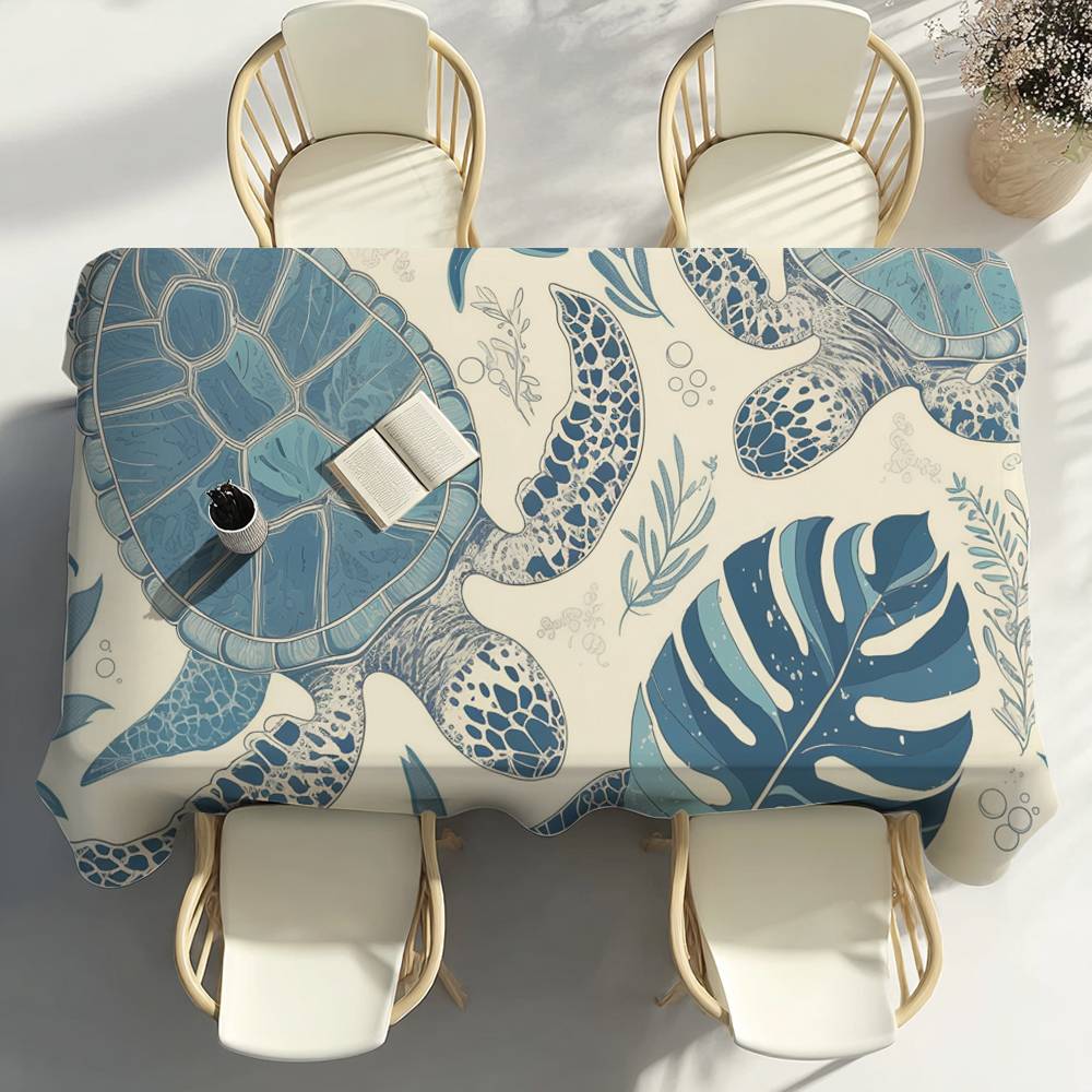 Tropical Blue Turtle Pattern Table Cloth Party Decor Dining Room Home Kitchen Patios Waterproof Stain-Proof Table Cloth