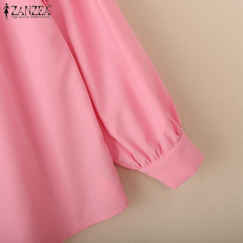 ZANZEA Damen Lässig Rundhals Einfarbig Locker Langarm Bluse