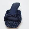 Fashion Women's Summer Butterfly-knot Slippers Street Style Square Toe Thick Heel Dress Shoes Outdoor Ladies Slides