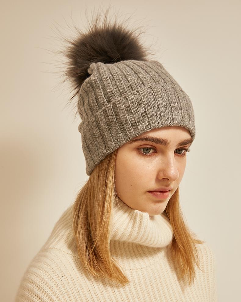 100% Cashmere Custom Women Winter Hat Luxury Cute Knit Beanie Caps With Custom logo