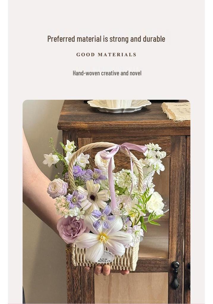Creative Handwoven Flower Basket - Floral Arrangement DIY Kit for Home Decoration