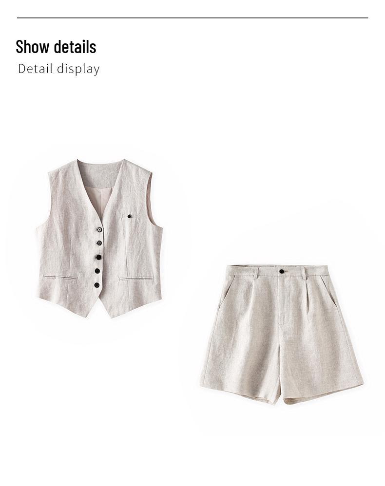 Women's Summer Linen V-Neck Suit Vest & Casual Minimalist Two-Piece Set