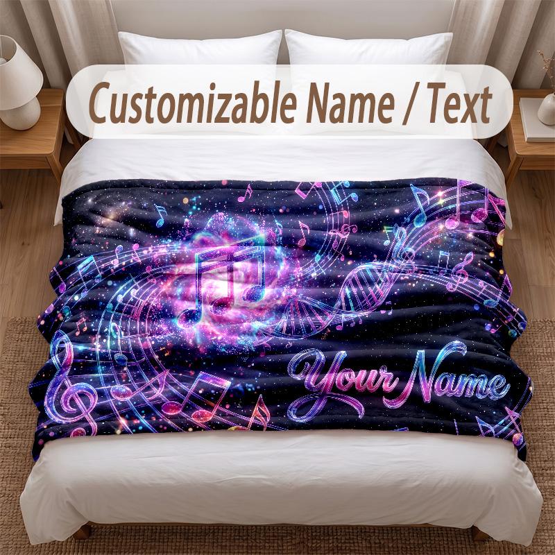 Music General Theme Soft Blanket Personalized Custom Name Text Print Warm Blanket Home Sofa Bedroom Decor