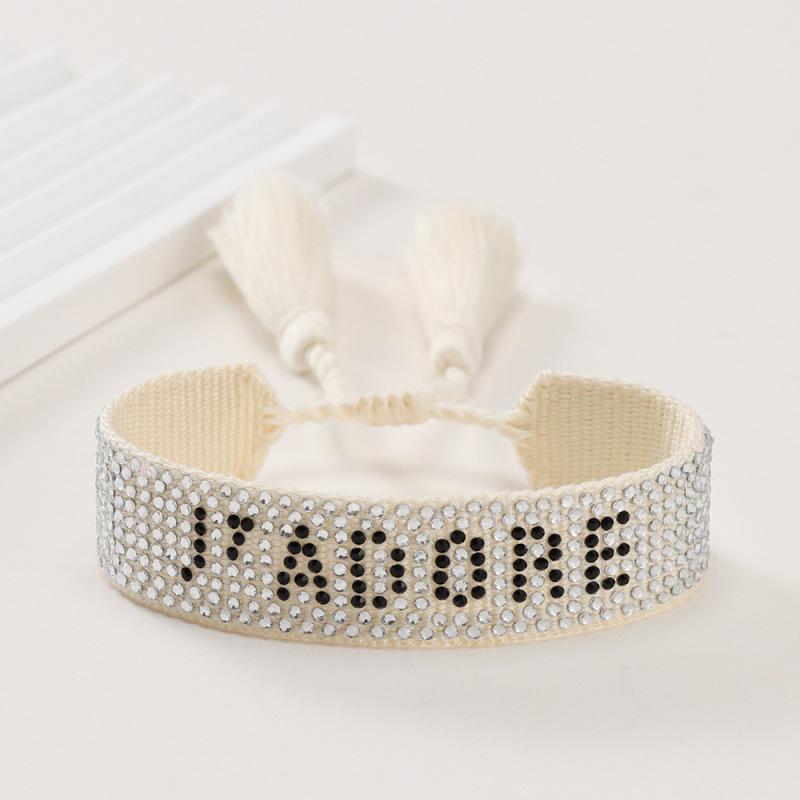 Unisex European Handwoven Tassel Bracelet with Hot-drilled Letter Design