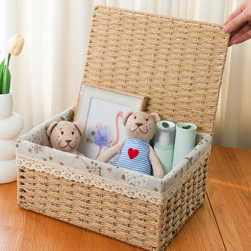 Household Rattan Woven Storage Box For Toys Snacks And Miscellaneous Items Desktop Cosmetic Storage Box