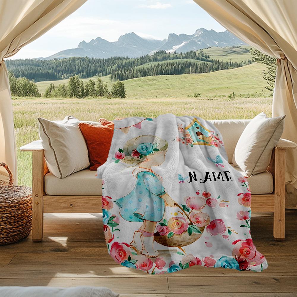 Garden Party With Flowers And Butterflies Flannel Outdoor Blanket Gift Blanket Comfortable And Soft Lightweight And Portable Suitable For All Seasons