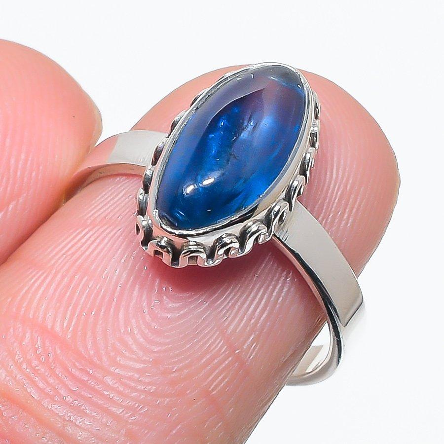 

Natural Blue Kyanite Gemstone Handmade 925 Solid Silver Jewelry Ring Size 7 k3B75