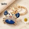 Zinc Alloy Keychain Charm Pendant Sparkling Rhinestones Inlaid Crab Design Key Anti-oxidation Holder with Lobster Clasp Lightweight Car Bag Accessory