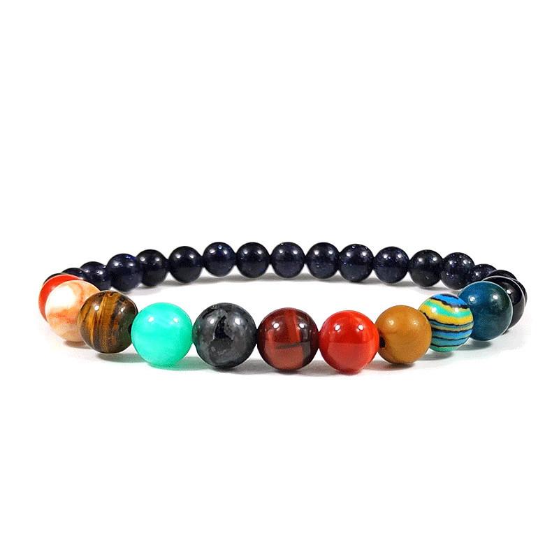 Natural Blue Sandstone Solar System Bracelet - Universe Galaxy Planets Design