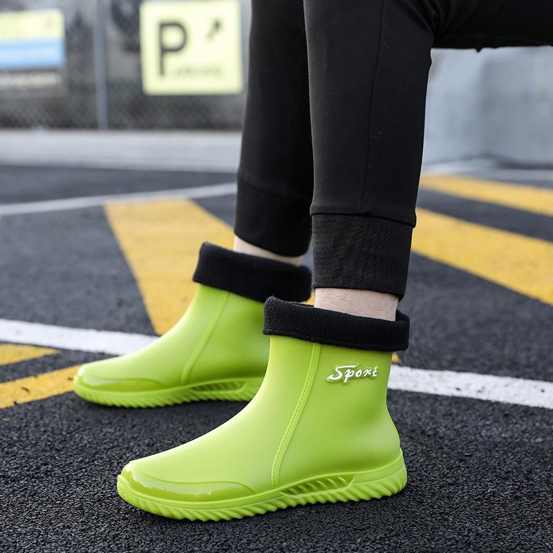 Regenschuhe Herren Thermofleece Kurze Regenstiefel Küche Rutschfeste Schuhe Low-Top Outdoor Autowäsche Wasserdichte Schuhe