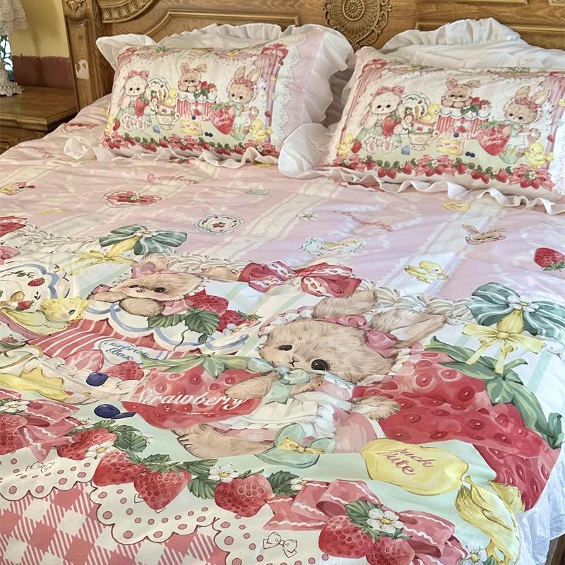 Cute Cartoon Lolita Pure Cotton Bedsheet and Duvet Cover Set – All-Cotton, Four-Piece Set