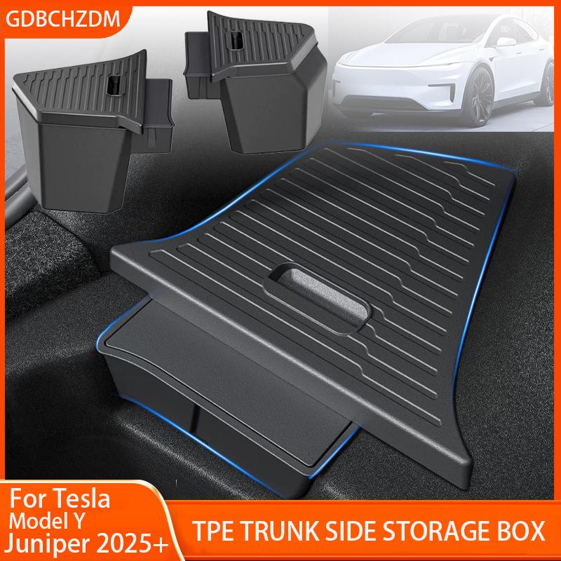 For Tesla Model Y Juniper 2025 TPE Rear Trunk Left Right Side Storage Box Tail Boot Organizer Partition Decoration Accessories