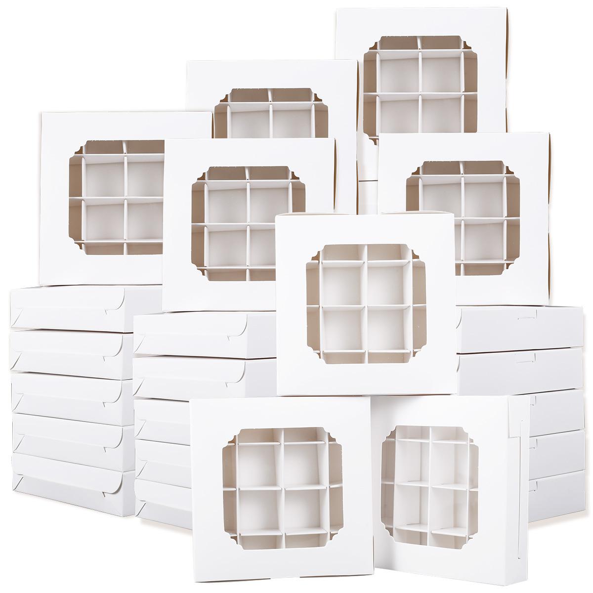 

20pcs Empty White Pick and Mix Sweet Boxes with Inserts Clear Window and Divider 16-Compartments Quick Assemble Sampler Boxes 14.5x14.5x3cm