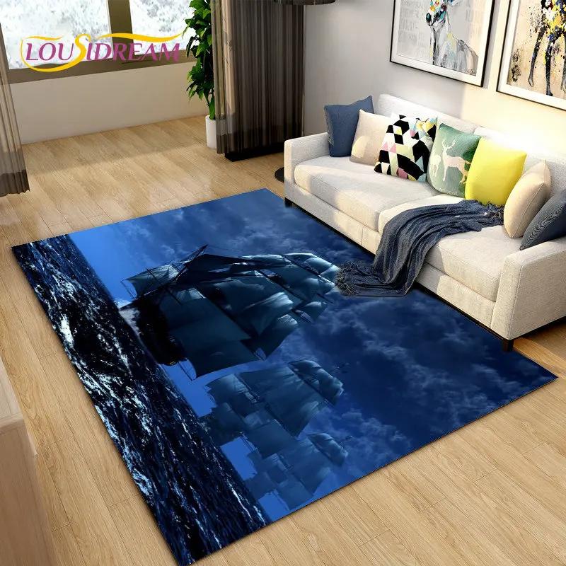 Sea Monster, Boat Ship Barque Area Rug Large,Carpets Rug for Living Bedroom Sofa Doormat Decoration,Kids Play Floor Mat