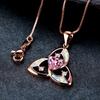 New Rose Gold Pink Three Leaf Flower Pendant Necklace Elegant and High End Jewelry