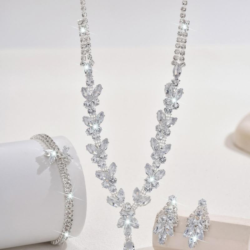BLINGBAY Women's Jewelry Set Sweet Romantic Wedding Bridal Accessories Rhinestones Elegant Necklace Earrings Bracelet Set Women's Fairycore Jewelry