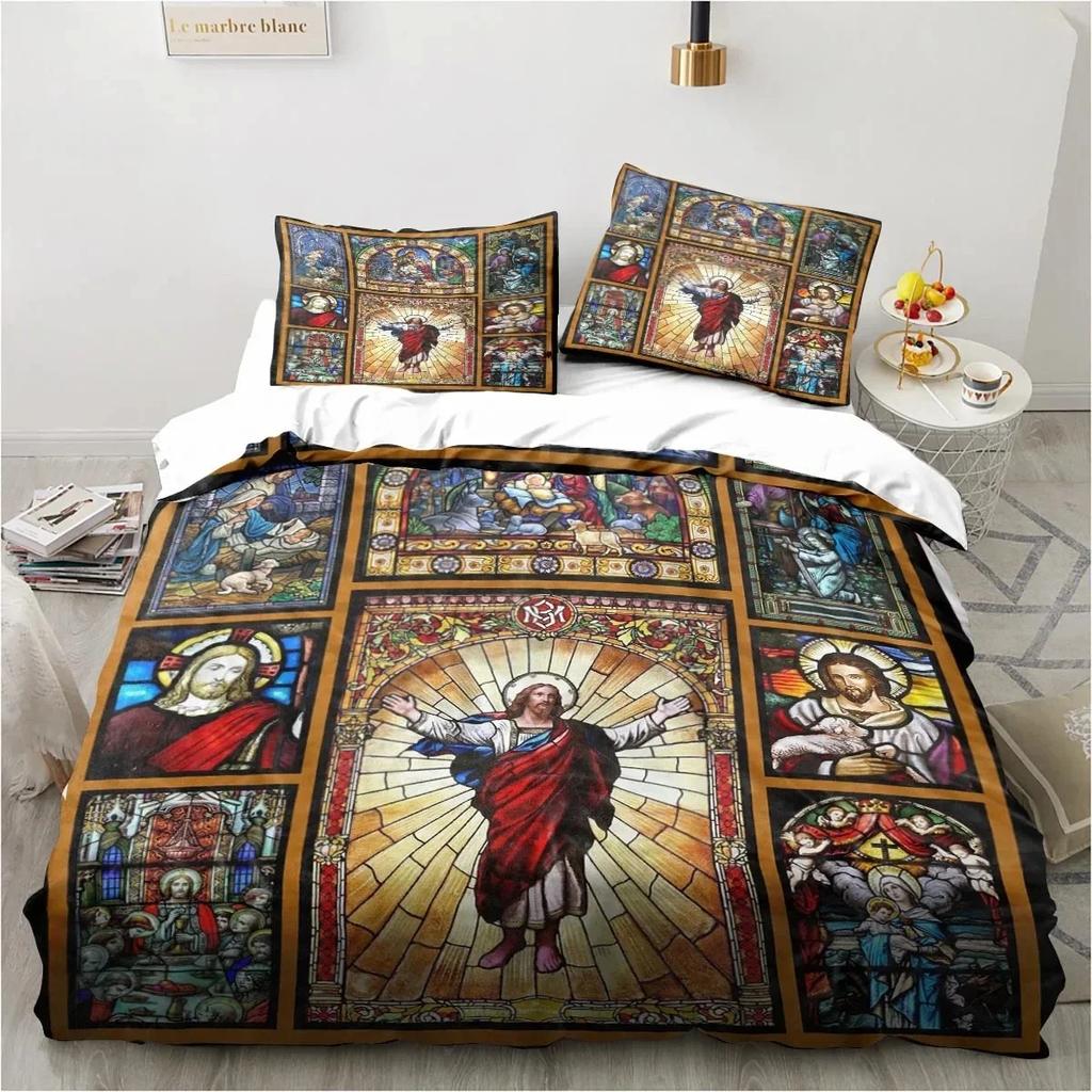 Jesus Christ Christian Religious Bedding Set Duvet Cover Quilt Cover Pillowcase King Queen Size