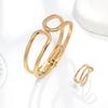 Versatile metal line geometric round hollow bracelet ring jewelry set