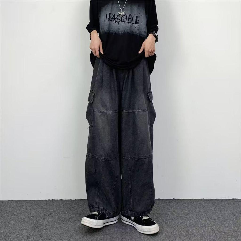 2023 Japanische Street Retro Weitbeinige Cargo-Jeans mit Großen Taschen