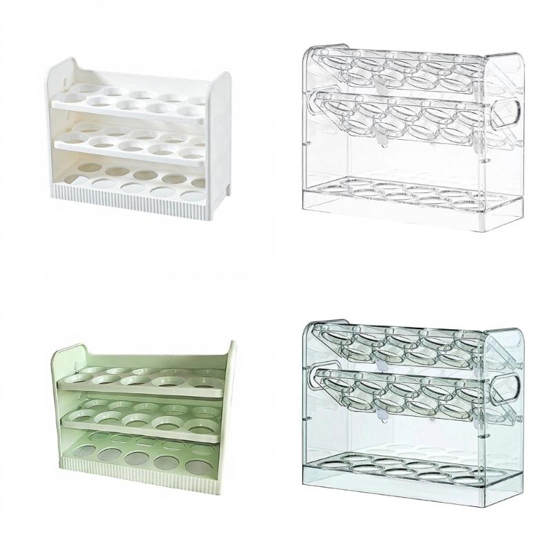 3 Tiers Eggs Holder With One Hand Operations Designs For Fridge Door Storage Clear Plastic Container Holds 30 Eggs