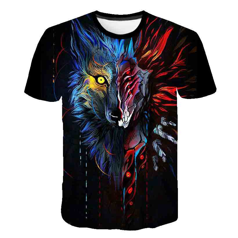 Zvířecí dětské tričko Letní vlk Kreslený vlčí topy Dětské oblečení pro volný čas Kreslené tričko pro dívky Chlapecké oblečení