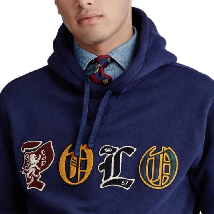 Polo Ralph Lauren FW23 Patch Hooded Fleece Long Sleeve Sweatshirt Men sweatshirt Navy-Blue 710763795-001