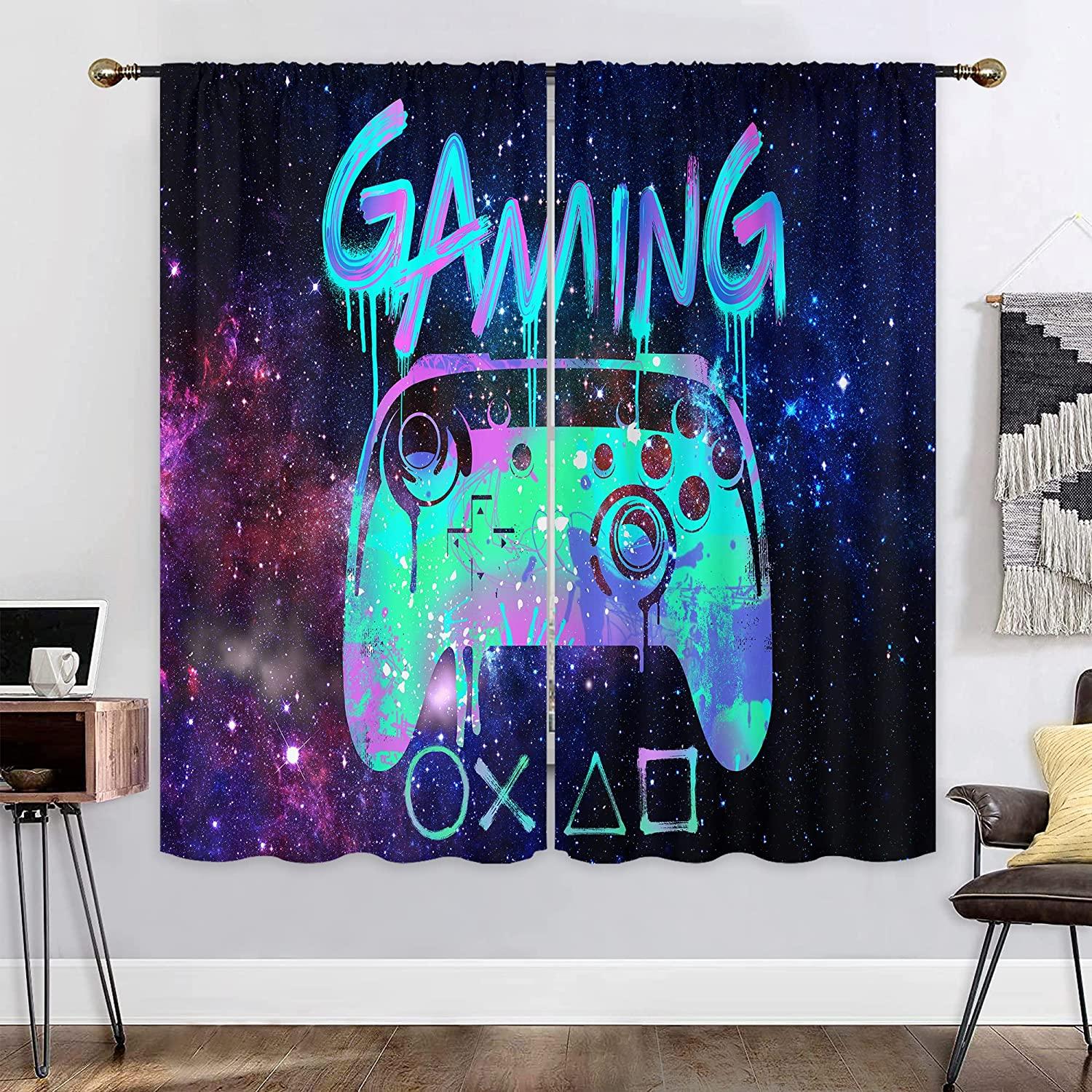 Nieuwe Moderne Stijl Game Controller 3D Digitaal Bedrukt Dunne Gordijn voor Jongens Speelkamer Slaapkamer Raamgordijn 2 Stuks Tunnel W50xH130(CM)x2pcs&Grommet Top
