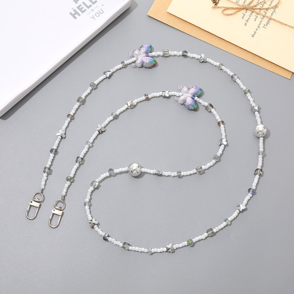 Anti Loss Mobile Phone Bead Chain Colorful Butterfly Mobile Phone Lanyard  Girls Gift