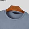 INCERUN Men Round Neck Long Sleeve Texture Casual Tops T-shirts