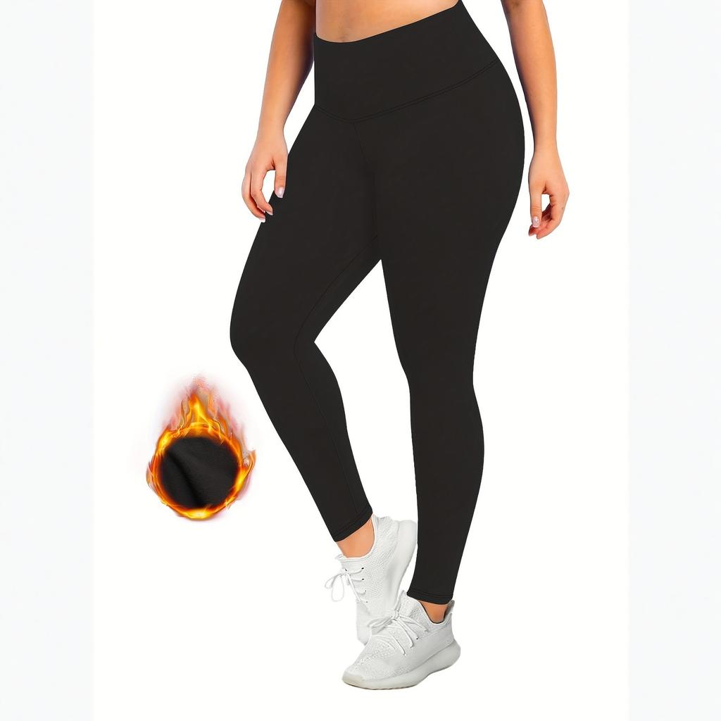 Women's Fashion Solid Colour Padded Thickened Bottom Pants High Waisted Skinny Pants Warm Pants