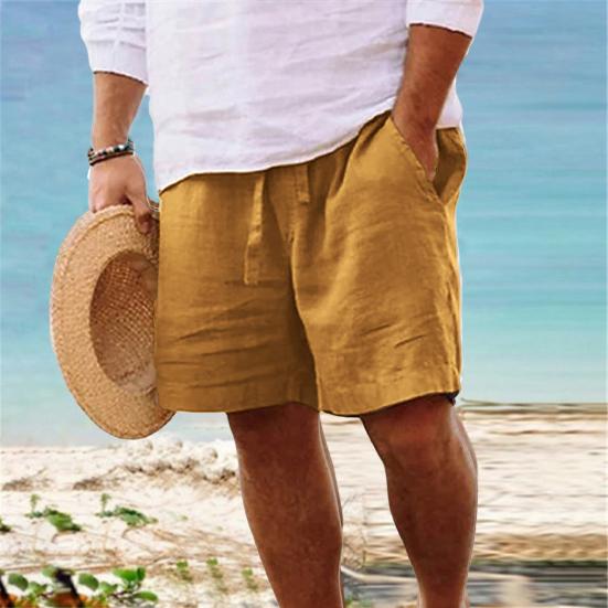 Mid-Rise Elastic Waistband Drawstring Men Shorts Pockets Straight Wide Leg Knee Length Solid Color Loose Fitness Beach Shorts Sportwear
