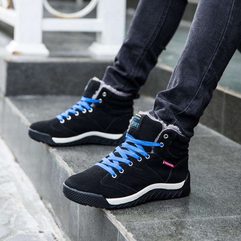 2026 Winter Large Size Lace Up High Top Cotton Lined Snow Boots Men 39-48 Hiking Durable Anti Slip Trail Running Casual Shoes
