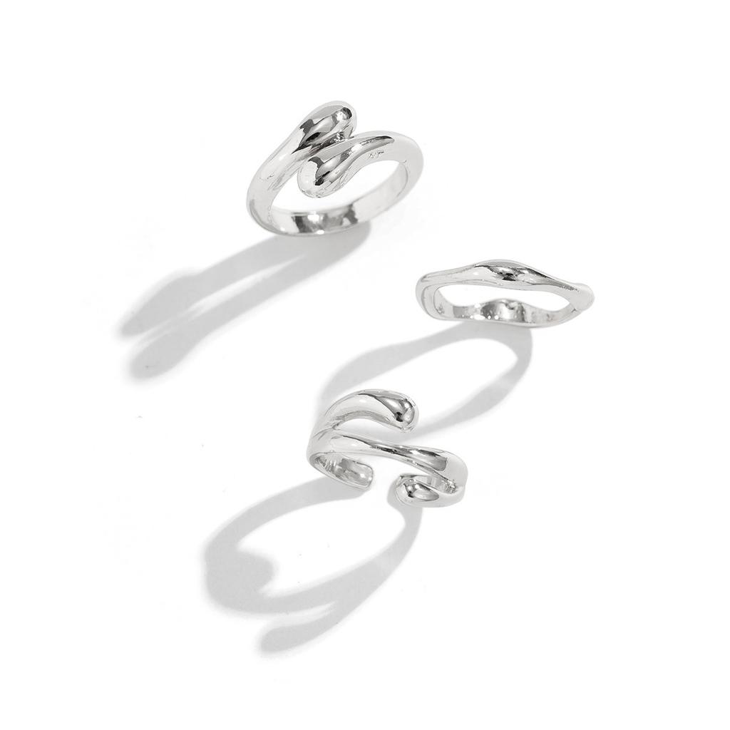 Ins Liquid Lava Metal Curved Ring Female Folded Smooth Hug Open Ring Set
