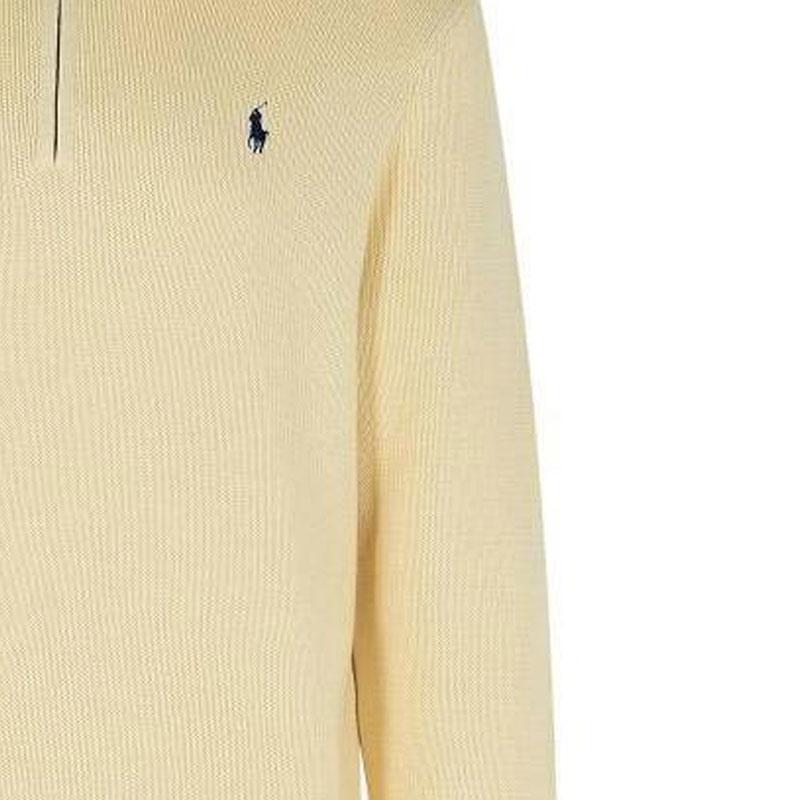 Polo Ralph Lauren Ribbed Collar Color Block Logo Embroidered Long Sleeve Knit Sweater Men Sweater Yellow 710859939-503