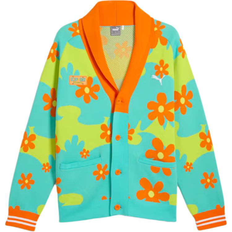 

Puma X Scooby-Doo Floral V-Neck Button Loose Fit Raglan Long Sleeve Knit Sweater Men sweater Multicolor 630372-01 M