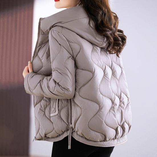 Lady Winter Down Coat Padded Windproof Hooded Long Sleeves Loose Thickened with Pockets Solid Color Neck Protection Zip-up Outdoor Cotton Coat