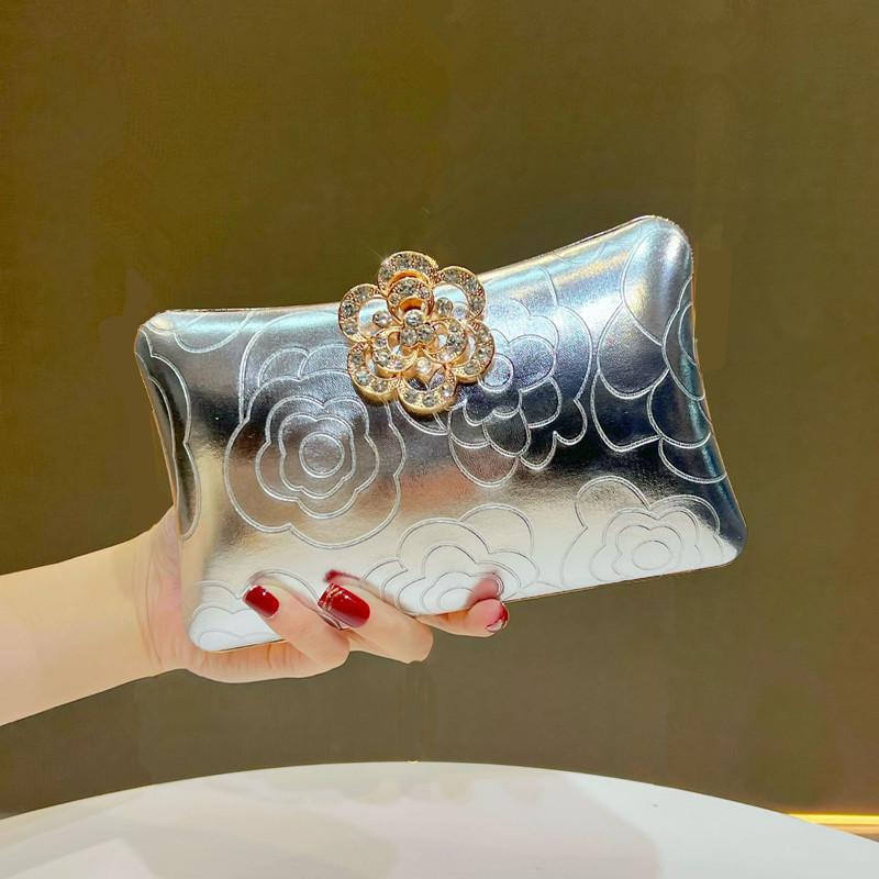 Luxury High-end 3D Embossing Women's Evening Bag Brand Design Diamond Flower Dinner Handbags Fashion Wedding Dress Crossbody Bag