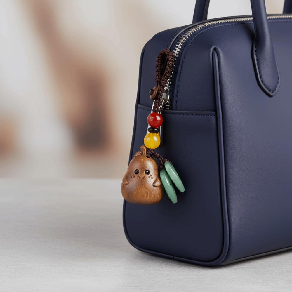 Cartoon Bag Pendant Sandalwood Wood Phone Chain Charm Pear Key Chain  Components