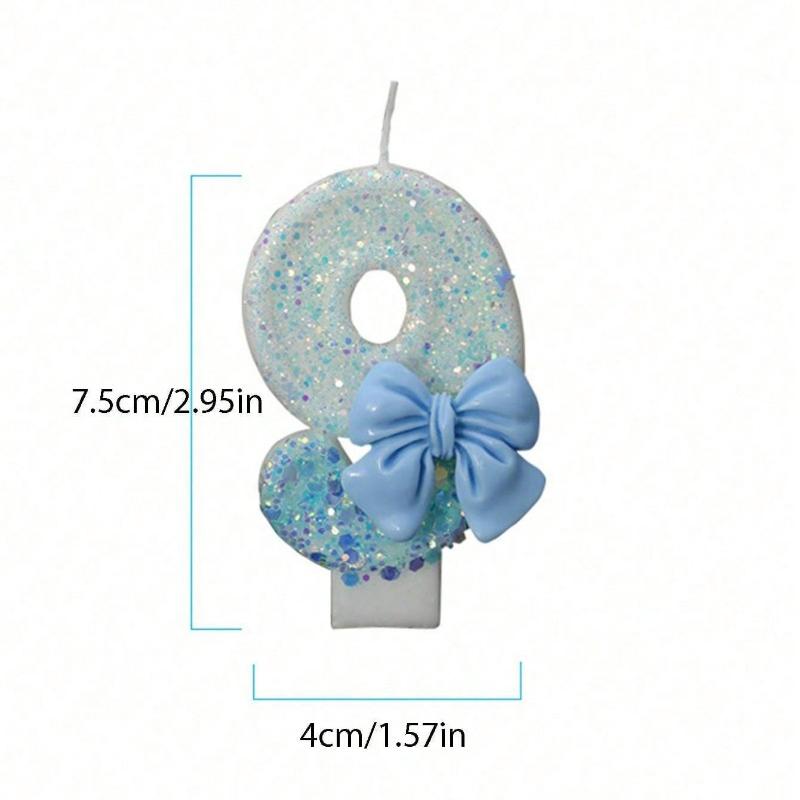 1pc Handmade Birthday Candle Party Celebration Supplies Decorative Candle Blue Bowknot Creative Digital Candle For Birthday Cake