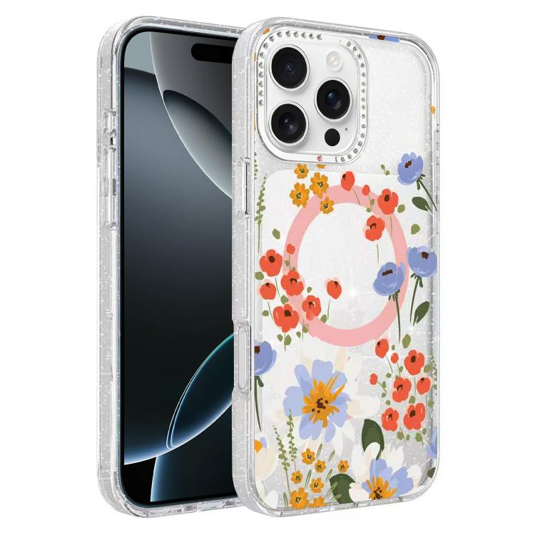 Flower Pattern IMD Glitter Magnetic Phone Case