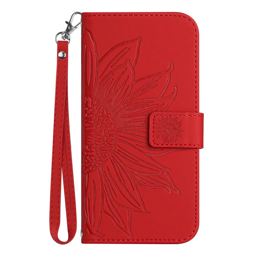 HT04 For Motorola Moto G35 5G Case Sunflower Imprint Leather Wallet Phone Cover with Wrist Strap