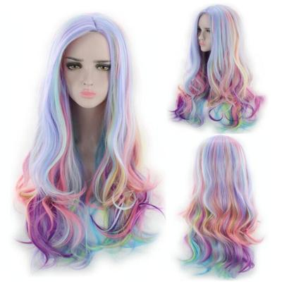 Perruques longues bouclées colorées arc-en-ciel pour femmes, cheveux synthétiques, fibre haute température, faux cheveux, fête d'Halloween