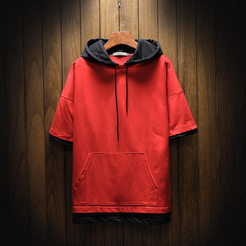Summer Men's Casual Loose Large Size Hooded Short-sleeved T-shirt