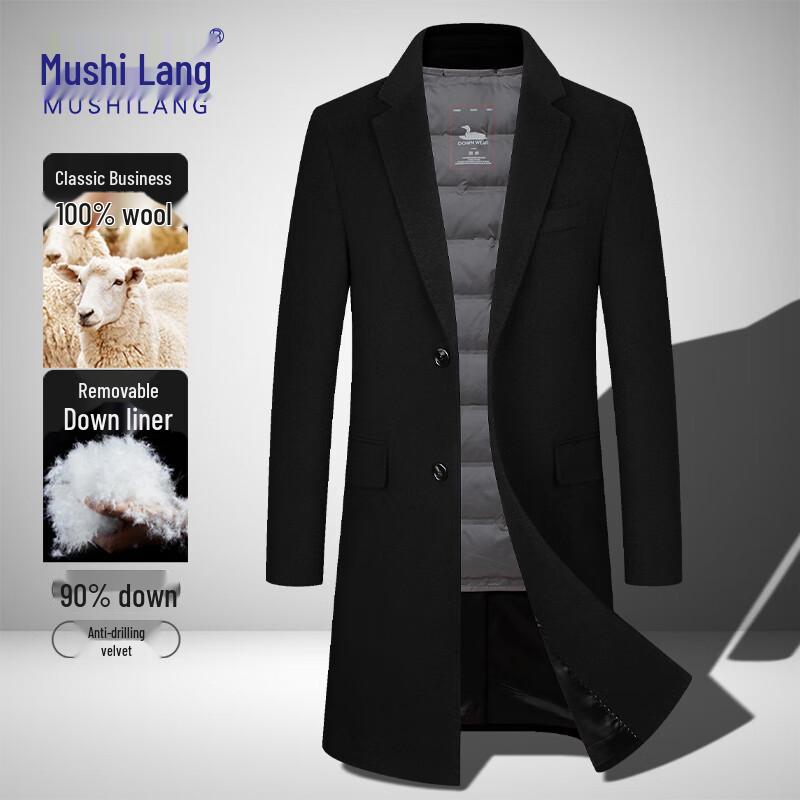 MUSHILANG Men's 100% Wool Mid-length Business Casual Overcoat