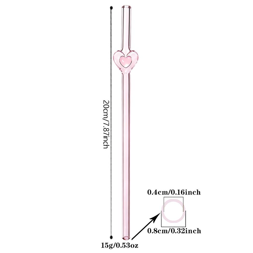 3pcs Heart Shape Glass Straw Set with Brush Reusable Glass Straw Suitable for Milkshakes Juices Coffee Kitchen Bar Accessories